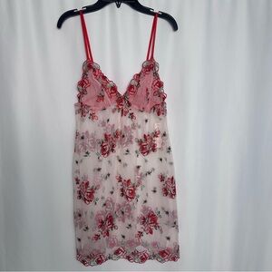 NWT Victoria’s Secret Floral Embroidery Sheer Mesh Slip in Evening Blush sz M